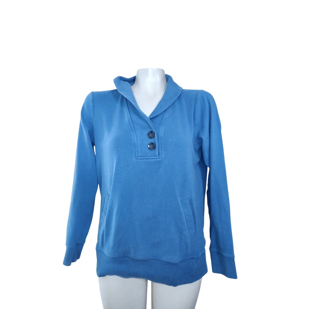 Banana Republic Blue Shawl Collar Button‎ Pullover Sweatshirt Small RN54023